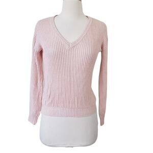 EUC Cloud Chaser Chunky Cable Knit V Neck Pale Pink Pullover Sweater XS